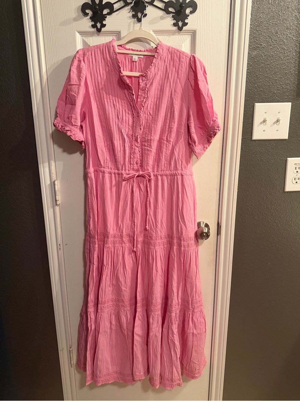 Charter Club Pink Ruffled Neckline Dress